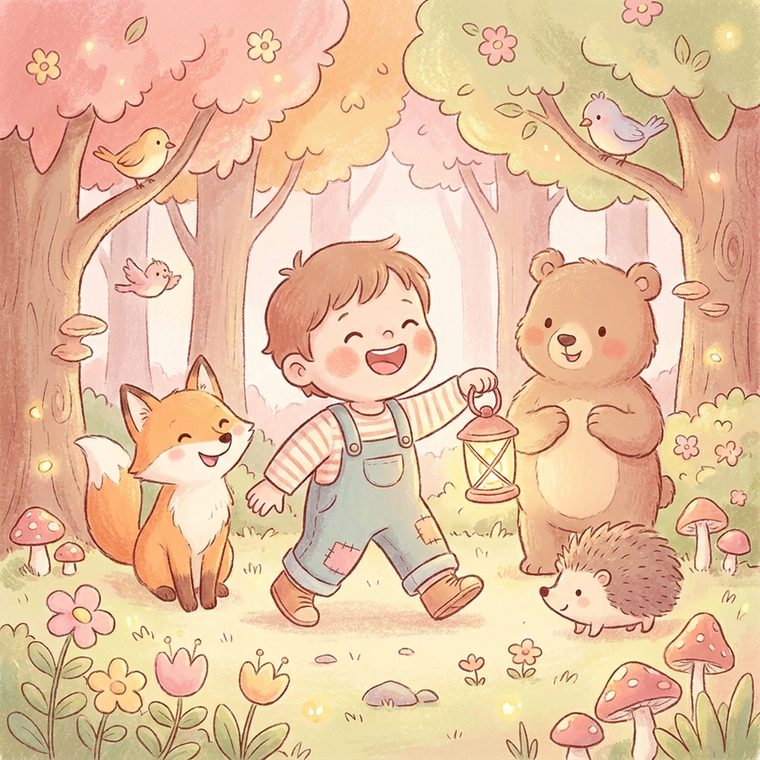 Illustration d'histoire pour enfant, forêt magique