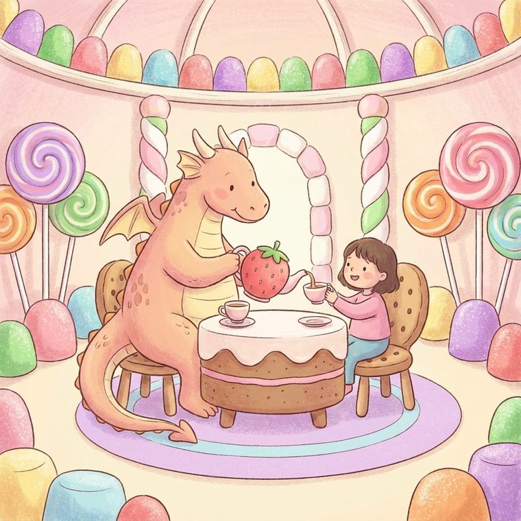 Illustration d'histoire pour enfant, château de bonbons