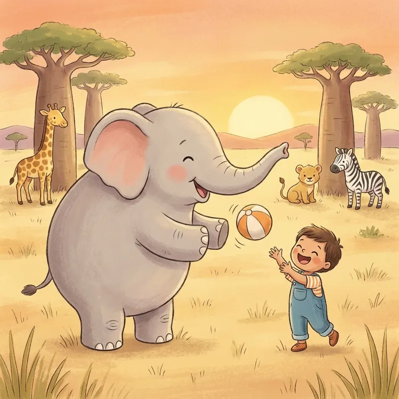 Illustration d'une histoire d'éléphant pour enfant