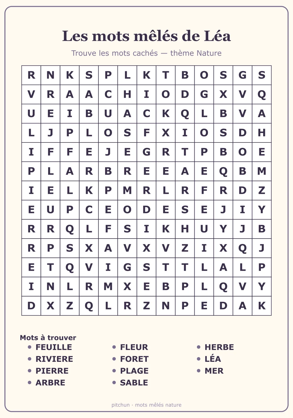 Mots mêlés CE1