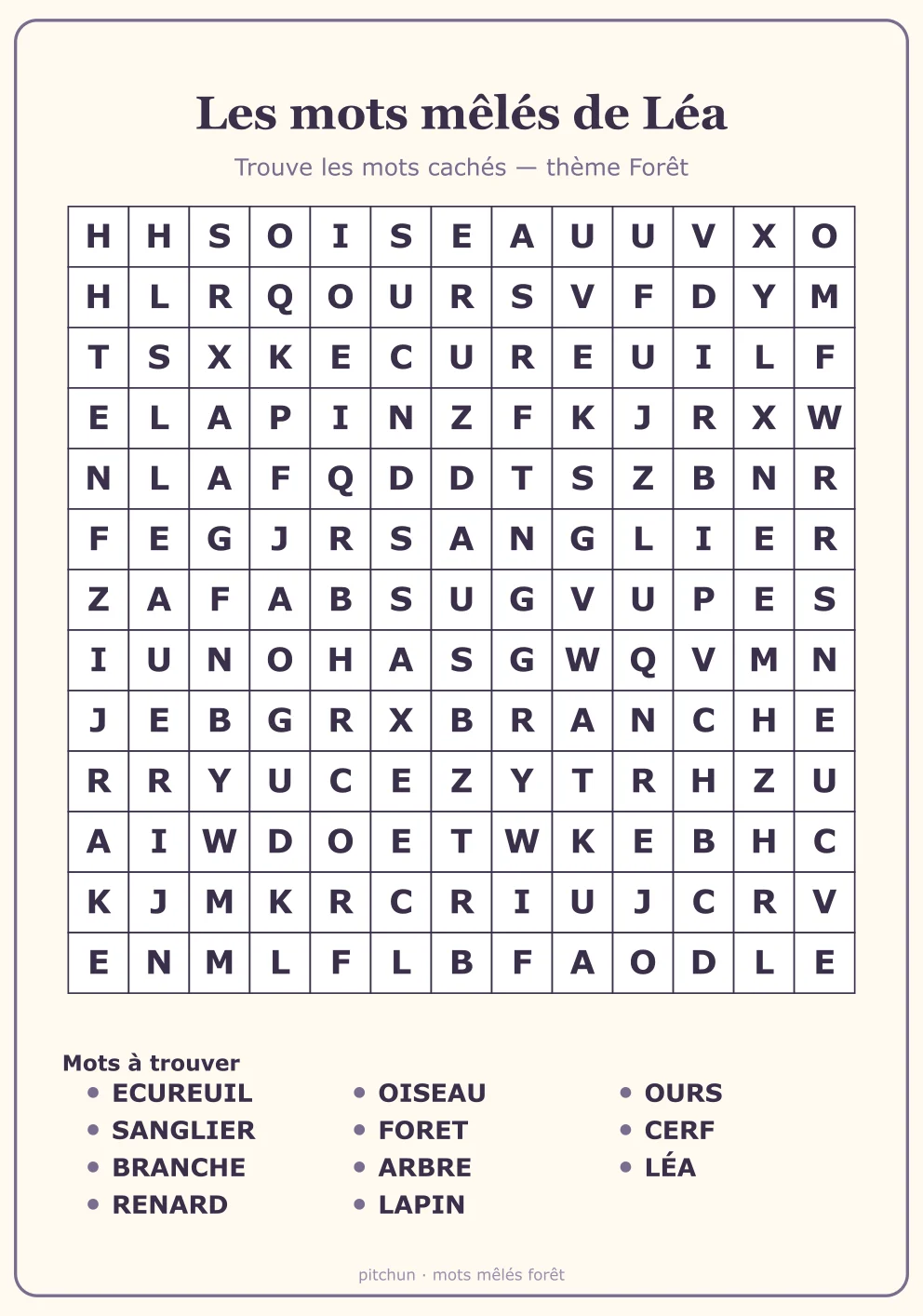 Mots mêlés CE2