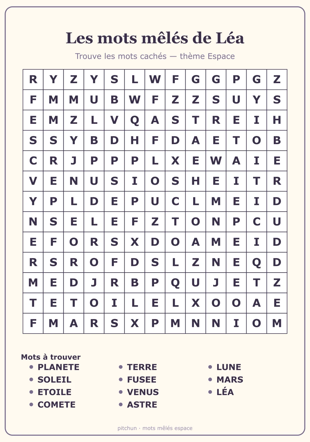 Mots mêlés espace à imprimer