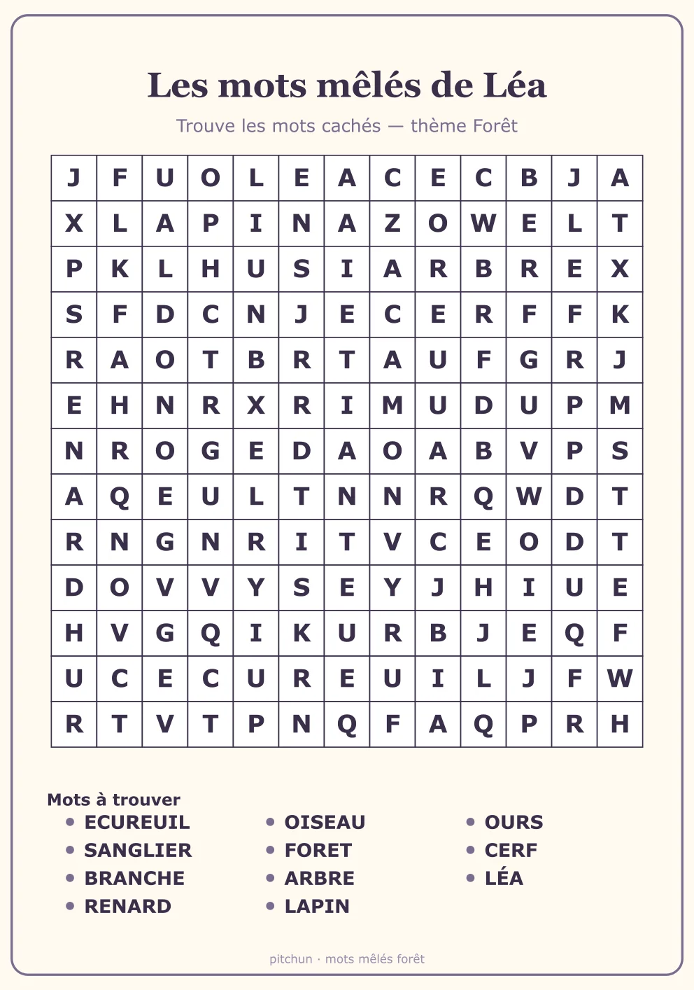 Mots mêlés Forêt