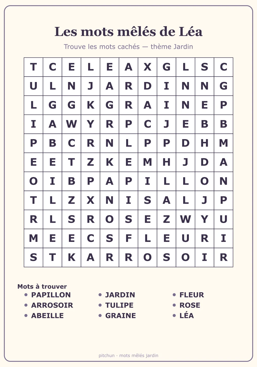Mots mêlés Jardin