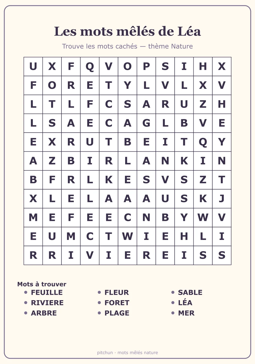 Mots mêlés Nature