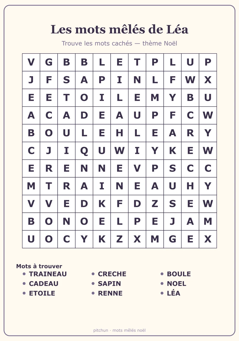 Grille de mots mêlés Noël